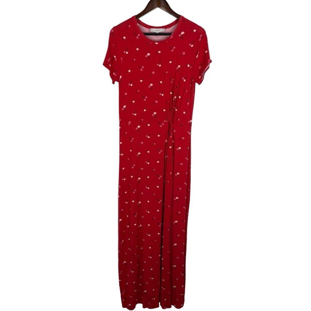 LOFT | Red Cherry Twist Short Sleeve Maxi Dress